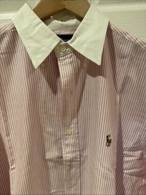 Vintage 1990s Polo Ralph Lauren White-Collar Pink Striped Dress Shirt